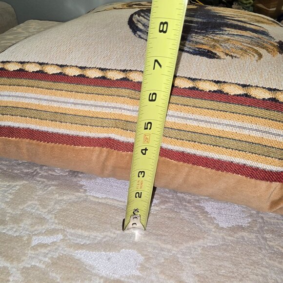 Vintage Borgata Yorkie Tapestry Throw Pillow 14" With Striped Border Dog Lover - Picture 8 of 11